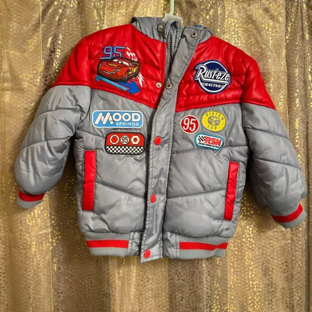 Disney Pixar Lightning McQueen Cars Racing Puffer Jacket Boys 2T RARE